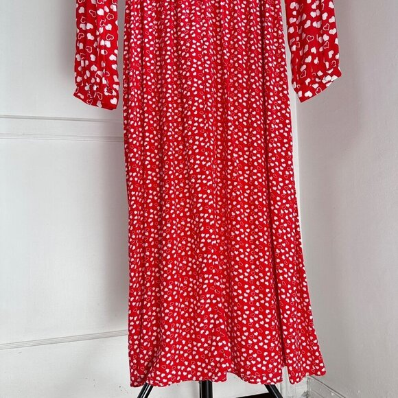 And Other Stories Frill Neck Red Love Heart L/S Midi Dress Paris Atelier, Size 6 - Picture 4 of 12